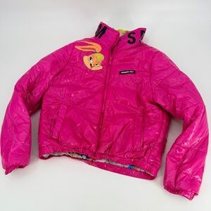 Space Jam Members Only Hot Pink Lola Bunny Puffer Jacket Large FLAWS